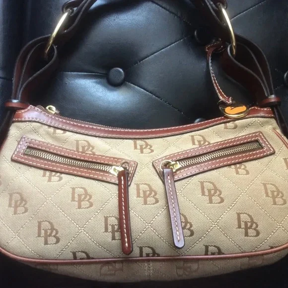 Dooney And Bourke Brown Monogram Canvas And Leather Handbag - Picture 1 of 6